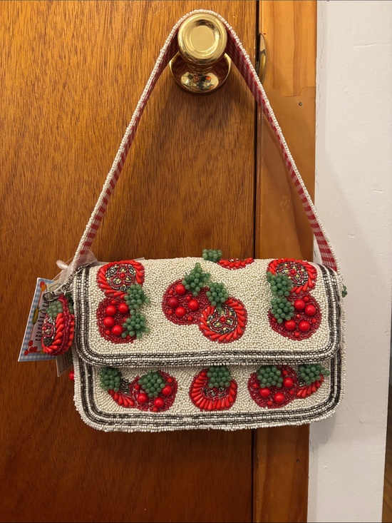 Handcrafted in India Handbags - NWT Viral Handcrafted in India Tomato Beaded Bag with Tomato Bag Charm Gingham